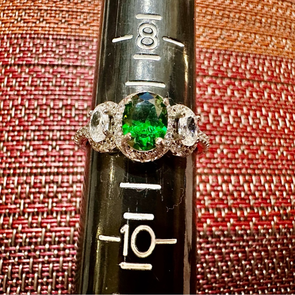 Fragrant Jewels Green and Silver Sparkle Ring